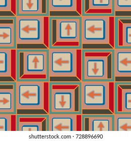 Seamless abstract pattern with arrows on button.