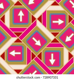 Seamless abstract pattern with arrows on button.