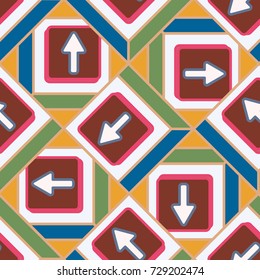 Seamless abstract pattern with arrows on button.