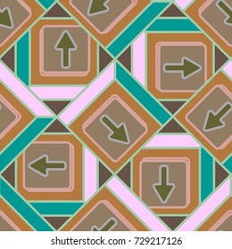 Seamless abstract pattern with arrows on button.