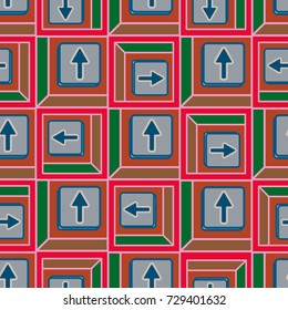 Seamless abstract pattern with arrows on button.