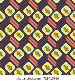 Seamless abstract pattern with arrows on button.