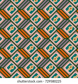 Seamless abstract pattern with arrows on button.