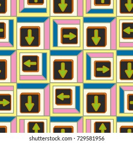 Seamless abstract pattern with arrows on button.