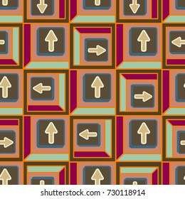 Seamless abstract pattern with arrows on button.