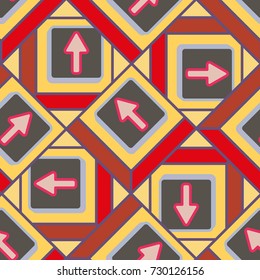Seamless abstract pattern with arrows on button.