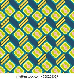 Seamless abstract pattern with arrows on button.