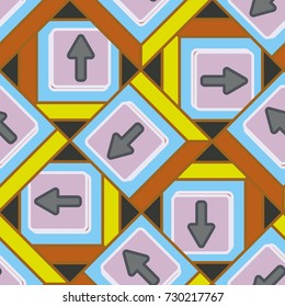 Seamless abstract pattern with arrows on button.