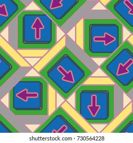 Seamless abstract pattern with arrows on button.