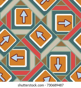 Seamless abstract pattern with arrows on button.