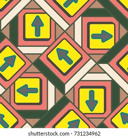 Seamless abstract pattern with arrows on button.