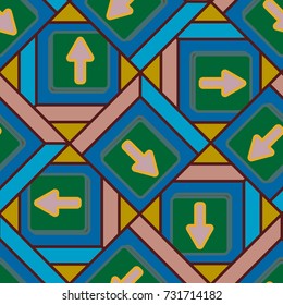 Seamless abstract pattern with arrows on button.