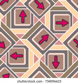 Seamless abstract pattern with arrows on button.