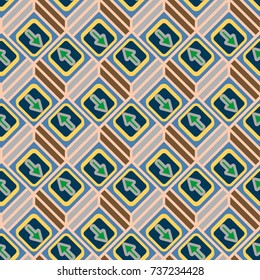 Seamless abstract pattern with arrows on button.