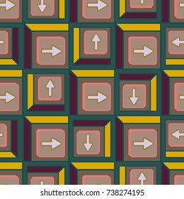 Seamless abstract pattern with arrows on button.
