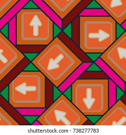 Seamless abstract pattern with arrows on button.