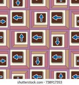 Seamless abstract pattern with arrows on button.