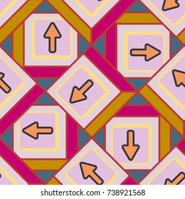 Seamless abstract pattern with arrows on button.