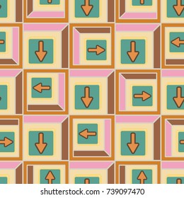 Seamless abstract pattern with arrows on button.