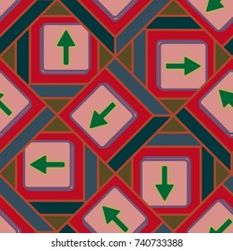 Seamless abstract pattern with arrows on button.