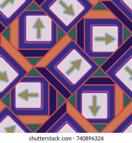 Seamless abstract pattern with arrows on button.