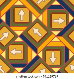 Seamless abstract pattern with arrows on button.