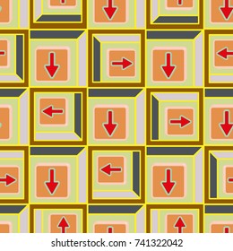 Seamless abstract pattern with arrows on button.