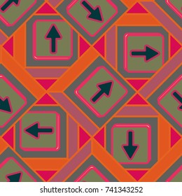 Seamless abstract pattern with arrows on button.