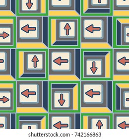 Seamless abstract pattern with arrows on button.