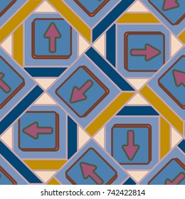 Seamless abstract pattern with arrows on button.