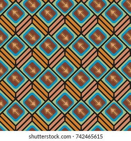 Seamless abstract pattern with arrows on button.