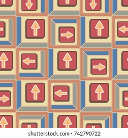 Seamless abstract pattern with arrows on button.