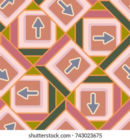 Seamless abstract pattern with arrows on button.