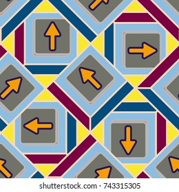 Seamless abstract pattern with arrows on button.