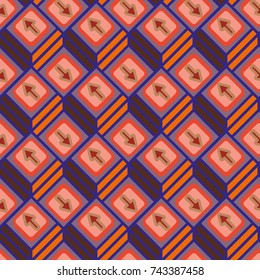 Seamless abstract pattern with arrows on button.