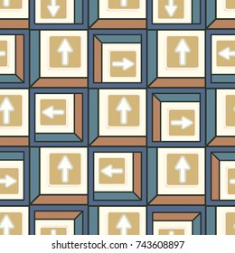 Seamless abstract pattern with arrows on button.