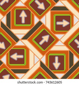 Seamless abstract pattern with arrows on button.