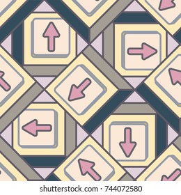 Seamless abstract pattern with arrows on button.