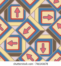 Seamless abstract pattern with arrows on button.
