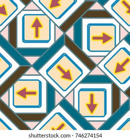 Seamless abstract pattern with arrows on button.
