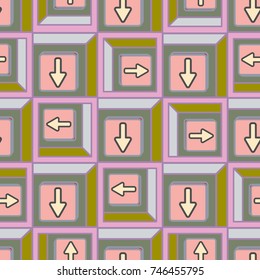 Seamless abstract pattern with arrows on button.