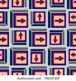 Seamless abstract pattern with arrows on button.