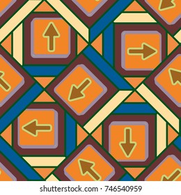 Seamless abstract pattern with arrows on button.