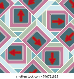 Seamless abstract pattern with arrows on button.