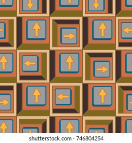 Seamless abstract pattern with arrows on button.