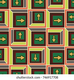 Seamless abstract pattern with arrows on button.