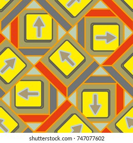 Seamless abstract pattern with arrows on button.