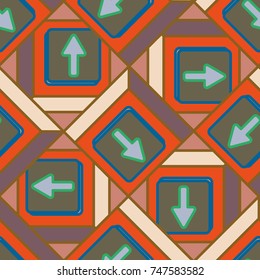 Seamless abstract pattern with arrows on button.