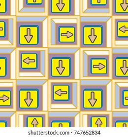 Seamless abstract pattern with arrows on button.