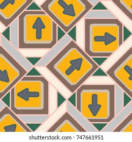 Seamless abstract pattern with arrows on button.